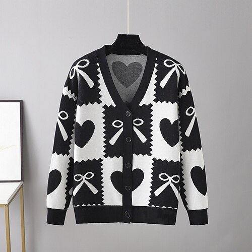 Women's Cardigan Sweater Jumper Ribbed Knit Patchwork Button Heart V Neck Stylish Casual Outdoor Daily Fall Winter Black Blue One-Size / Long Sleeve
Women's Cardigan Sweater Jumper Ribbed Knit Patchwork Button Heart V Neck Stylish Casual Outdoor Daily Fall Winter Black Blue One-Size / Long Sleeve
