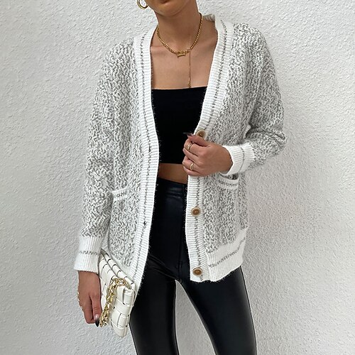 Women's Cardigan Sweater Jumper Crochet Knit Button Pocket Striped V Neck Stylish Casual Outdoor Home Winter Fall Light gray White S M L / Long Sleeve / Regular Fit / Going out
Women's Cardigan Sweater Jumper Crochet Knit Button Pocket Striped V Neck Stylish Casual Outdoor Home Winter Fall Light gray White S M L / Long Sleeve / Regular Fit / Going out