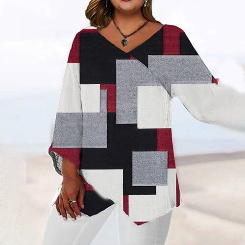 Women's Plus Size Tops Blouse Shirt Color Block Portrait Print Long Sleeve V Neck Casual Daily Going out Polyester Fall Winter Dark Red khaki
Women's Plus Size Tops Blouse Shirt Color Block Portrait Print Long Sleeve V Neck Casual Daily Going out Polyester Fall Winter Dark Red khaki