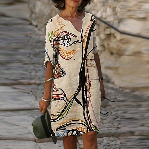 Women's Casual Dress Shift Dress Midi Dress Khaki Half Sleeve Abstract Print Winter Fall Autumn V Neck 2022 S M L XL XXL 3XL
Women's Casual Dress Shift Dress Midi Dress Khaki Half Sleeve Abstract Print Winter Fall Autumn V Neck 2022 S M L XL XXL 3XL
