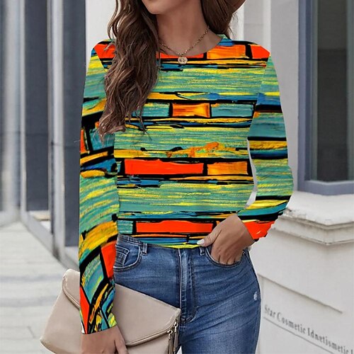 Women's T shirt Tee Green Graphic Geometric Print Long Sleeve Casual Daily Vintage Round Neck Regular Geometric Painting S / 3D Print
Women's T shirt Tee Green Graphic Geometric Print Long Sleeve Casual Daily Vintage Round Neck Regular Geometric Painting S / 3D Print