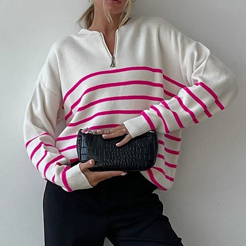 Women's Pullover Sweater jumper Jumper Ribbed Knit Zipper Stripe Striped Crew Neck Stylish Casual Outdoor Daily Winter Fall Pink Coffee S M L / Long Sleeve / Regular Fit / Going out
Women's Pullover Sweater jumper Jumper Ribbed Knit Zipper Stripe Striped Crew Neck Stylish Casual Outdoor Daily Winter Fall Pink Coffee S M L / Long Sleeve / Regular Fit / Going out