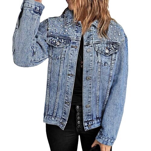 Women's Denim Jacket Warm Breathable Outdoor Holiday Going out Casual Daily Pocket Single Breasted Turndown Active Casual Street Style Solid Color Regular Fit Outerwear Long Sleeve Winter Fall Sky
Women's Denim Jacket Warm Breathable Outdoor Holiday Going out Casual Daily Pocket Single Breasted Turndown Active Casual Street Style Solid Color Regular Fit Outerwear Long Sleeve Winter Fall Sky