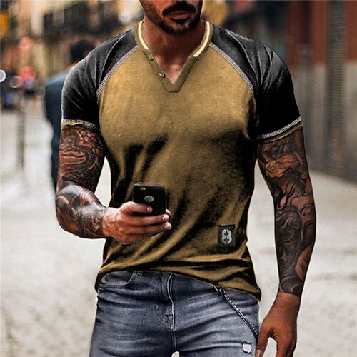 Men's Unisex T shirt Tee Color Block Graphic Prints V Neck Yellow 3D Print Outdoor Street Short Sleeve Patchwork Button-Down Clothing Apparel Sports Designer Casual Big and Tall / Summer / Summer
Men's Unisex T shirt Tee Color Block Graphic Prints V Neck Yellow 3D Print Outdoor Street Short Sleeve Patchwork Button-Down Clothing Apparel Sports Designer Casual Big and Tall / Summer / Summer