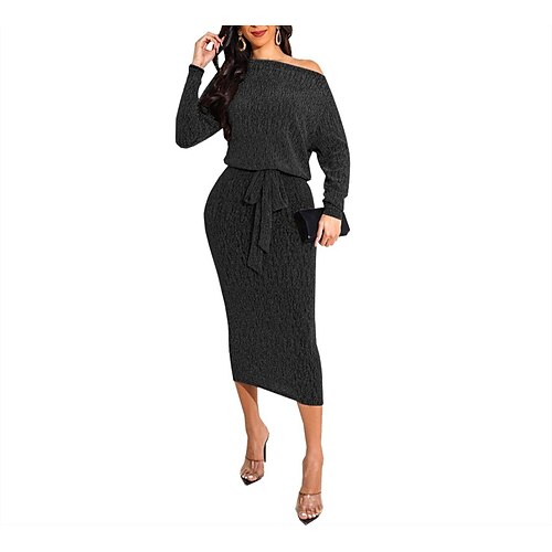 Women's Casual Dress Sheath Dress Midi Dress Black Yellow Wine Silver Gold Long Sleeve Pure Color Lace up Fall Winter Off Shoulder Stylish Modern Mature 2022 S M L XL XXL
Women's Casual Dress Sheath Dress Midi Dress Black Yellow Wine Silver Gold Long Sleeve Pure Color Lace up Fall Winter Off Shoulder Stylish Modern Mature 2022 S M L XL XXL