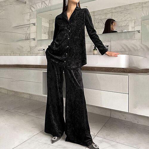Women's Loungewear Sets 2 Pieces Pure Color Fashion Comfort Home Going out Polyester Lapel Long Sleeve Pant Button Pocket Winter Fall Black
Women's Loungewear Sets 2 Pieces Pure Color Fashion Comfort Home Going out Polyester Lapel Long Sleeve Pant Button Pocket Winter Fall Black