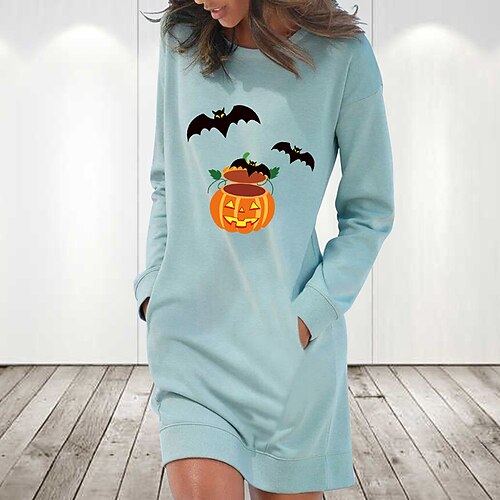 Women's Casual Dress Hoodie Dress Short Mini Dress White Gray Light Blue Long Sleeve Pumpkin Bat Pocket Print Fall Winter Round Neck Stylish Casual Halloween Linen S M L XL XXL / Cotton
Women's Casual Dress Hoodie Dress Short Mini Dress White Gray Light Blue Long Sleeve Pumpkin Bat Pocket Print Fall Winter Round Neck Stylish Casual Halloween Linen S M L XL XXL / Cotton