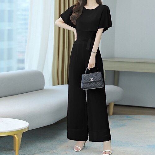 Women's Jumpsuit High Waist Lace up Solid Color Crew Neck Elegant Party Going out Regular Fit Short Sleeve White Black Red S M L Fall
Women's Jumpsuit High Waist Lace up Solid Color Crew Neck Elegant Party Going out Regular Fit Short Sleeve White Black Red S M L Fall
