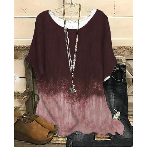 Women's Plus Size Tops Blouse Shirt Color Gradient Print Half Sleeve Crewneck Streetwear Daily Sports Cotton Spandex Jersey Spring Summer Wine Navy Blue
Women's Plus Size Tops Blouse Shirt Color Gradient Print Half Sleeve Crewneck Streetwear Daily Sports Cotton Spandex Jersey Spring Summer Wine Navy Blue