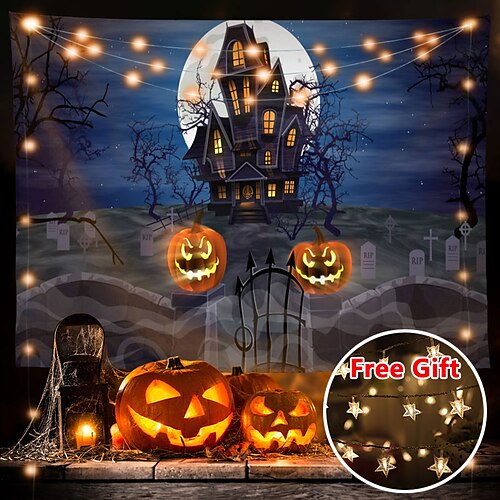 Halloween Party Wall Tapestry Art Decor Blanket Curtain Hanging Home Bedroom Living Room Decoration Polyester Ghost Pumpkin Graveyard Bat Witch(with LED String Lights)
Halloween Party Wall Tapestry Art Decor Blanket Curtain Hanging Home Bedroom Living Room Decoration Polyester Ghost Pumpkin Graveyard Bat Witch(with LED String Lights)