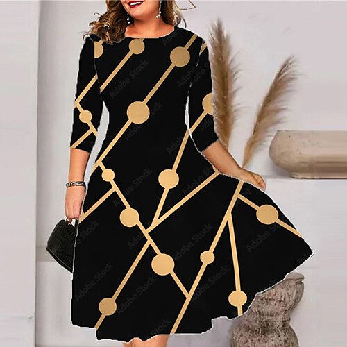 Women's Plus Size Work Dress Geometry Round Neck Print 3/4 Length Sleeve Fall Winter Stylish Work Midi Dress Daily Vacation Dress
Women's Plus Size Work Dress Geometry Round Neck Print 3/4 Length Sleeve Fall Winter Stylish Work Midi Dress Daily Vacation Dress