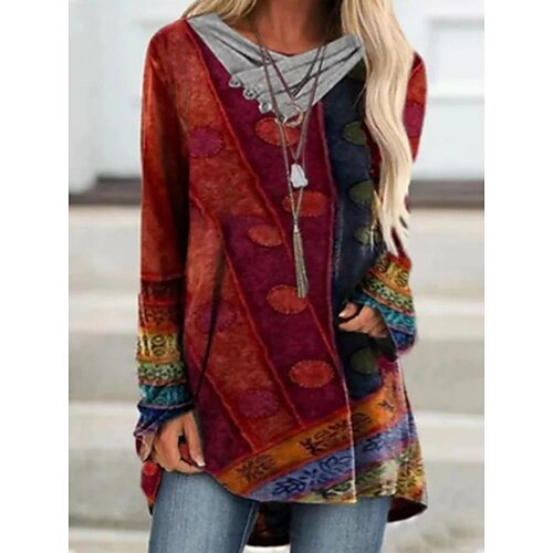 Women's T shirt Tee Red Graphic Print Long Sleeve Casual Weekend Basic Ethnic V Neck Long Painting S / 3D Print
Women's T shirt Tee Red Graphic Print Long Sleeve Casual Weekend Basic Ethnic V Neck Long Painting S / 3D Print