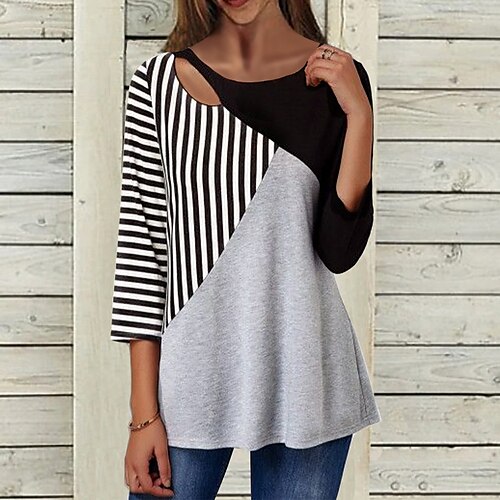 Women's T shirt Tee Striped Color Block Casual Weekend Painting T shirt Tee 3/4 Length Sleeve Cut Out Round Neck Basic Gray S / 3D Print
Women's T shirt Tee Striped Color Block Casual Weekend Painting T shirt Tee 3/4 Length Sleeve Cut Out Round Neck Basic Gray S / 3D Print