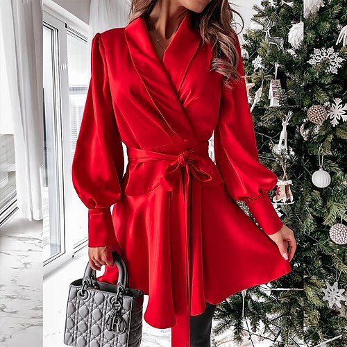 Women's Shirt Dress Satin Dress Black Red Long Sleeve Pure Color Lace up Winter Fall Autumn Shirt Collar Fashion Winter Dress Fall Dress 2022 S M L XL
Women's Shirt Dress Satin Dress Black Red Long Sleeve Pure Color Lace up Winter Fall Autumn Shirt Collar Fashion Winter Dress Fall Dress 2022 S M L XL