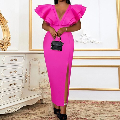 Women's Plus Size Party Dress Solid Color V Neck Ruffle Short Sleeve Fall Winter Stylish Elegant Maxi long Dress Party Vacation Dress / Split
Women's Plus Size Party Dress Solid Color V Neck Ruffle Short Sleeve Fall Winter Stylish Elegant Maxi long Dress Party Vacation Dress / Split