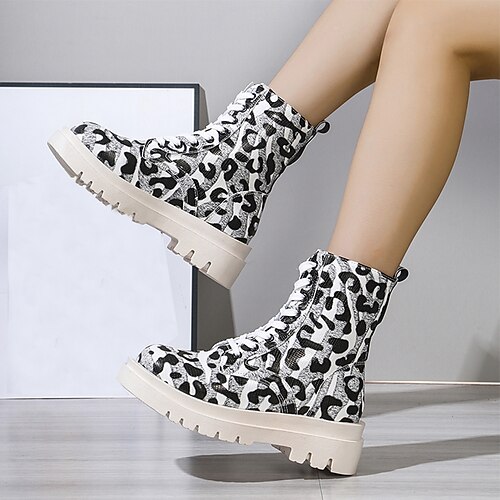 Women's Boots Combat Boots Booties Ankle Boots Lace-up Platform Round Toe Classic Daily Walking Shoes PU Leather Lace-up Fall Winter Animal Patterned White Black
Women's Boots Combat Boots Booties Ankle Boots Lace-up Platform Round Toe Classic Daily Walking Shoes PU Leather Lace-up Fall Winter Animal Patterned White Black