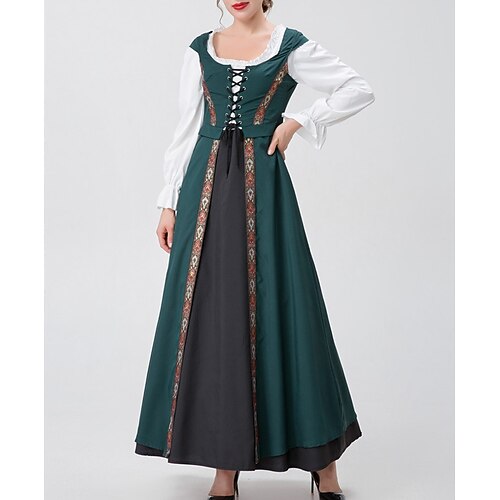 

A-Line Party Dresses Vintage Dress Halloween Floor Length Long Sleeve Scoop Neck Polyester with Splicing Strappy 2022