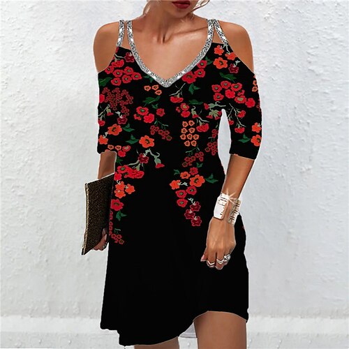 Women's Casual Dress Mini Dress Blue Red 3/4 Length Sleeve Floral Sequins Winter Fall Spaghetti Strap Fashion 2022 S M L XL XXL 3XL
Women's Casual Dress Mini Dress Blue Red 3/4 Length Sleeve Floral Sequins Winter Fall Spaghetti Strap Fashion 2022 S M L XL XXL 3XL