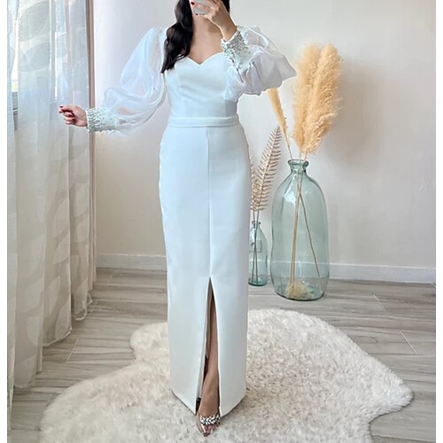 Sheath / Column Evening Gown Elegant Dress WorkWear Floor Length Sleeveless Square Neck Tulle with Pearls Slit 2022
Sheath / Column Evening Gown Elegant Dress WorkWear Floor Length Sleeveless Square Neck Tulle with Pearls Slit 2022