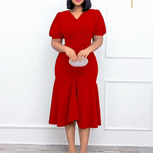 Women's Plus Size Work Dress Solid Color V Neck Short Sleeve Fall Winter Stylish Work Formal Knee Length Dress Formal Date Dress
Women's Plus Size Work Dress Solid Color V Neck Short Sleeve Fall Winter Stylish Work Formal Knee Length Dress Formal Date Dress