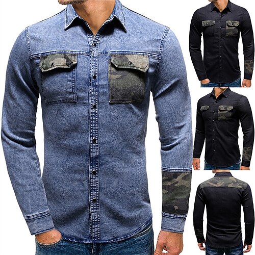 Men's Demin Shirt Denim Shirt Patchwork Turndown Black Light Blue Print Street Daily Long Sleeve Button-Down Clothing Apparel Denim Casual Comfortable Pocket
Men's Demin Shirt Denim Shirt Patchwork Turndown Black Light Blue Print Street Daily Long Sleeve Button-Down Clothing Apparel Denim Casual Comfortable Pocket