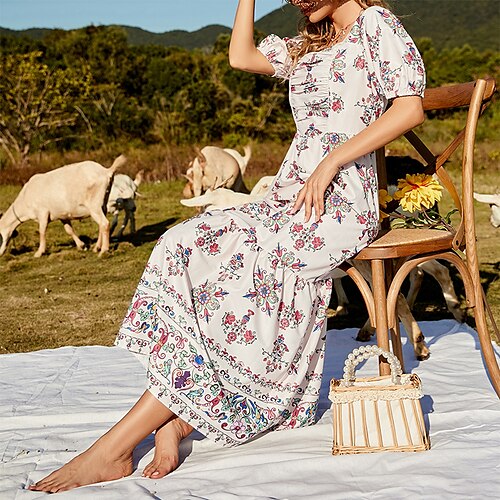 Women's Floral Dress Maxi long Dress Royal Blue Red Beige Light Blue Short Sleeve Floral Smocked Ruched Fall Spring Square Neck Vintage Lantern Sleeve 2022 S M L XL
Women's Floral Dress Maxi long Dress Royal Blue Red Beige Light Blue Short Sleeve Floral Smocked Ruched Fall Spring Square Neck Vintage Lantern Sleeve 2022 S M L XL