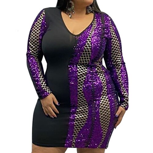 Women's Plus Size Party Dress Color Block V Neck Sequins Long Sleeve Fall Winter Sexy Prom Dress Short Mini Dress Party Club Dress / Sequin Dress / Print
Women's Plus Size Party Dress Color Block V Neck Sequins Long Sleeve Fall Winter Sexy Prom Dress Short Mini Dress Party Club Dress / Sequin Dress / Print
