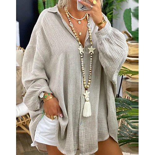 Women's Plus Size Tops Blouse Shirt Solid Color Button Long Sleeve Shirt Collar Casual Daily Vacation Polyester Fall Winter Light Grey
Women's Plus Size Tops Blouse Shirt Solid Color Button Long Sleeve Shirt Collar Casual Daily Vacation Polyester Fall Winter Light Grey