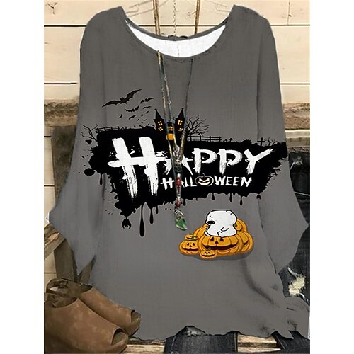 Women's Plus Size Tops Blouse Shirt Cat Letter Print Long Sleeve Crewneck Casual Halloween Halloween Daily Polyester Fall Winter Blue Gray
Women's Plus Size Tops Blouse Shirt Cat Letter Print Long Sleeve Crewneck Casual Halloween Halloween Daily Polyester Fall Winter Blue Gray