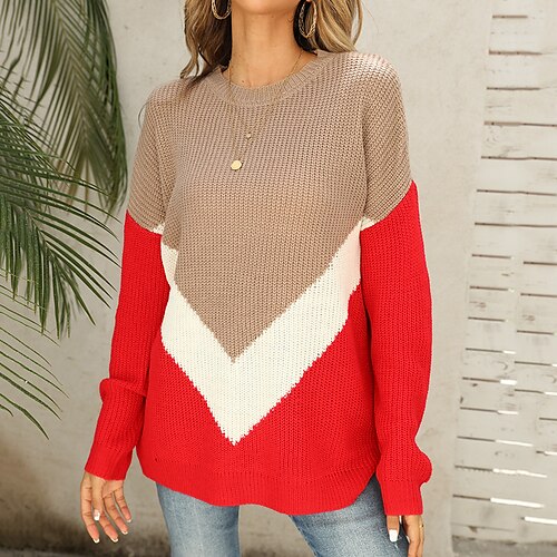 Women's Pullover Sweater jumper Jumper Crochet Knit Knitted Color Block Crew Neck Stylish Casual Outdoor Daily Winter Fall Khaki Red S M L / Long Sleeve / Regular Fit / Going out
Women's Pullover Sweater jumper Jumper Crochet Knit Knitted Color Block Crew Neck Stylish Casual Outdoor Daily Winter Fall Khaki Red S M L / Long Sleeve / Regular Fit / Going out