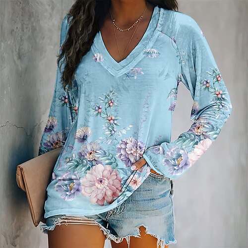 Women's T shirt Tee Blue Yellow Rainbow Floral Geometric Print Long Sleeve Casual Weekend Basic V Neck Regular Floral Geometric Painting S / 3D Print
Women's T shirt Tee Blue Yellow Rainbow Floral Geometric Print Long Sleeve Casual Weekend Basic V Neck Regular Floral Geometric Painting S / 3D Print