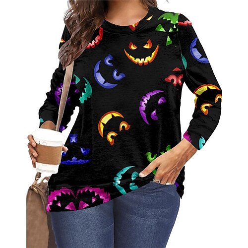 Women's Plus Size Tops Pullover Sweatshirt Hoodie Sweatshirt Pumpkin Print Long Sleeve Crewneck Vintage Streetwear Casual Halloween Halloween Spirit Halloween Polyester Fall Winter Black
Women's Plus Size Tops Pullover Sweatshirt Hoodie Sweatshirt Pumpkin Print Long Sleeve Crewneck Vintage Streetwear Casual Halloween Halloween Spirit Halloween Polyester Fall Winter Black