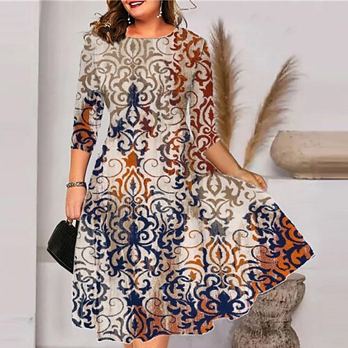 Women's Plus Size Work Dress Floral Round Neck 3/4 Length Sleeve Fall Winter Stylish Work Midi Dress Daily Vacation Dress
Women's Plus Size Work Dress Floral Round Neck 3/4 Length Sleeve Fall Winter Stylish Work Midi Dress Daily Vacation Dress