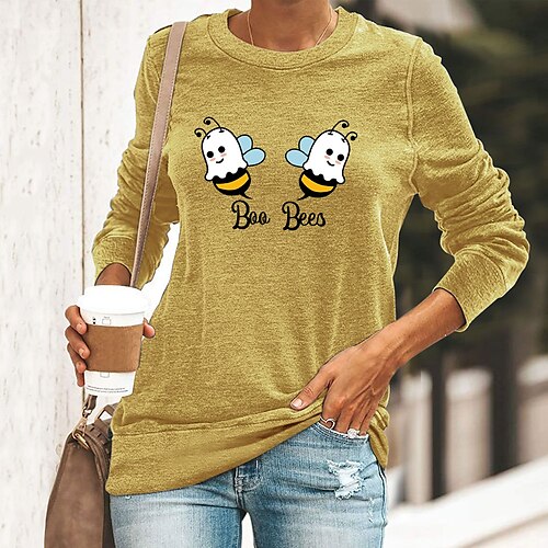 Women's T shirt Tee Green Blue Yellow Letter Ghost Print Long Sleeve Casual Daily Basic Round Neck Regular Cotton Floral S
Women's T shirt Tee Green Blue Yellow Letter Ghost Print Long Sleeve Casual Daily Basic Round Neck Regular Cotton Floral S