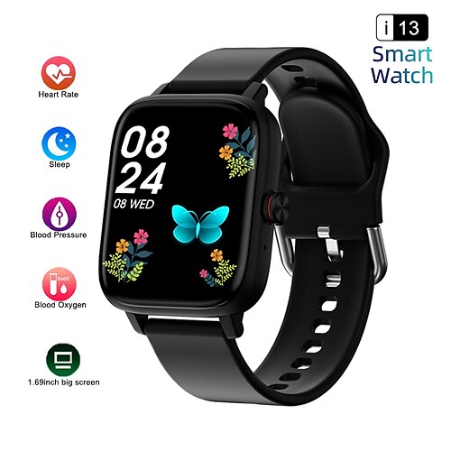 

696 i13 Smart Watch 1.69 inch Smartwatch Fitness Running Watch Bluetooth Pedometer Call Reminder Sleep Tracker Compatible with Android iOS Women Men Hands-Free Calls Message Reminder IP 67 31mm Watch