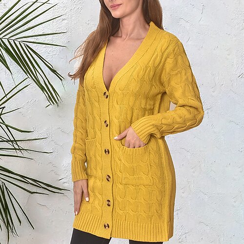 Women's Cardigan Sweater Jumper Cable Knit Button Pocket Solid Color V Neck Stylish Casual Outdoor Daily Winter Fall Yellow Beige S M L / Long Sleeve / Regular Fit / Going out
Women's Cardigan Sweater Jumper Cable Knit Button Pocket Solid Color V Neck Stylish Casual Outdoor Daily Winter Fall Yellow Beige S M L / Long Sleeve / Regular Fit / Going out