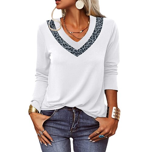 Women's T shirt Tee White Black Gray Leopard Print Long Sleeve Casual Weekend Basic V Neck Regular Painting S
Women's T shirt Tee White Black Gray Leopard Print Long Sleeve Casual Weekend Basic V Neck Regular Painting S