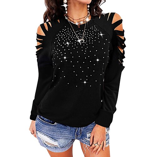 Women's T shirt Tee Black Wine Blue Plain Cut Out Rhinestone Long Sleeve Daily Weekend Basic Round Neck Regular S
Women's T shirt Tee Black Wine Blue Plain Cut Out Rhinestone Long Sleeve Daily Weekend Basic Round Neck Regular S