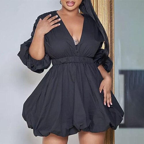 Women's Plus Size A Line Dress Pure Color V Neck Long Sleeve Fall Winter Sexy Short Mini Dress Daily Holiday Dress
Women's Plus Size A Line Dress Pure Color V Neck Long Sleeve Fall Winter Sexy Short Mini Dress Daily Holiday Dress
