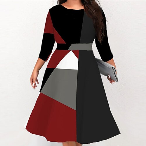 Women's Plus Size Work Dress Geometric Round Neck Print 3/4 Length Sleeve Fall Winter Stylish Work Midi Dress Vacation Going out Dress
Women's Plus Size Work Dress Geometric Round Neck Print 3/4 Length Sleeve Fall Winter Stylish Work Midi Dress Vacation Going out Dress