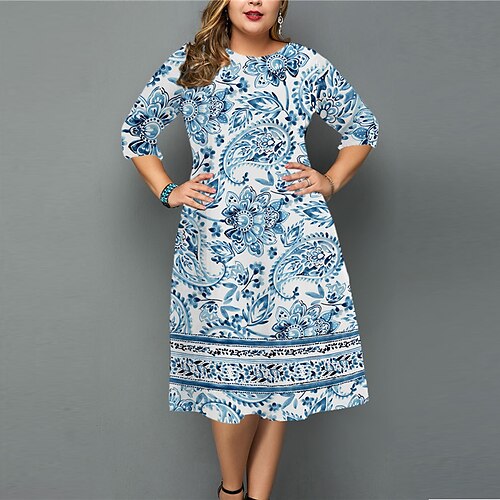 Women's Plus Size Work Dress Floral Crew Neck 3/4 Length Sleeve Fall Winter Work Elegant Knee Length Dress Going out Work Dress
Women's Plus Size Work Dress Floral Crew Neck 3/4 Length Sleeve Fall Winter Work Elegant Knee Length Dress Going out Work Dress