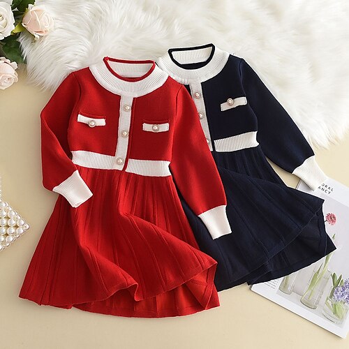 Kids Girls' Dress Solid Colored Sweater Dress Above Knee Dress Daily Patchwork Long Sleeve Elegant Dress 2-8 Years Winter Black Red
Kids Girls' Dress Solid Colored Sweater Dress Above Knee Dress Daily Patchwork Long Sleeve Elegant Dress 2-8 Years Winter Black Red
