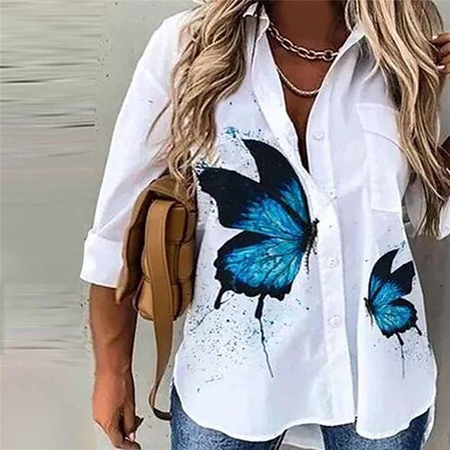 Women's Plus Size Tops Blouse Shirt Animal Butterfly Button Print Long Sleeve Shirt Collar Casual Daily Going out Polyester Fall Winter White
Women's Plus Size Tops Blouse Shirt Animal Butterfly Button Print Long Sleeve Shirt Collar Casual Daily Going out Polyester Fall Winter White