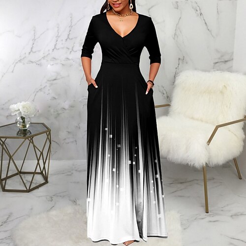 Women's Party Dress A Line Dress Maxi long Dress Black 3/4 Length Sleeve Striped Split Print Fall Winter V Neck Party Fashion 2022 S M L XL 2XL
Women's Party Dress A Line Dress Maxi long Dress Black 3/4 Length Sleeve Striped Split Print Fall Winter V Neck Party Fashion 2022 S M L XL 2XL