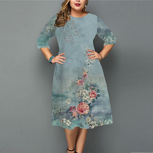 Women's Plus Size Work Dress Floral Crew Neck 3/4 Length Sleeve Fall Winter Work Elegant Knee Length Dress Going out Work Dress
Women's Plus Size Work Dress Floral Crew Neck 3/4 Length Sleeve Fall Winter Work Elegant Knee Length Dress Going out Work Dress