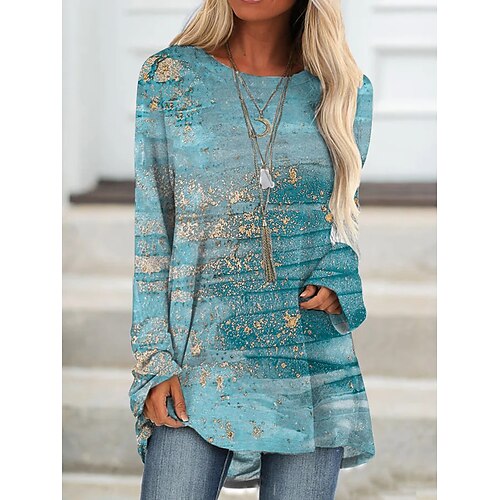 Women's T shirt Tee Blue Green Gray Graphic Print Long Sleeve Daily Weekend Basic Round Neck Long Abstract Painting S
Women's T shirt Tee Blue Green Gray Graphic Print Long Sleeve Daily Weekend Basic Round Neck Long Abstract Painting S