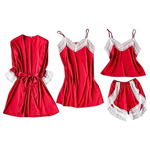Women's Pajamas Robes Gown Nightgown Sets 3 Pieces Color Combo Hot Comfort Sweet Home Daily Bed Spandex Breathable Straps Half Sleeve Shorts Fall Spring Blue Pink / Pjs
Women's Pajamas Robes Gown Nightgown Sets 3 Pieces Color Combo Hot Comfort Sweet Home Daily Bed Spandex Breathable Straps Half Sleeve Shorts Fall Spring Blue Pink / Pjs