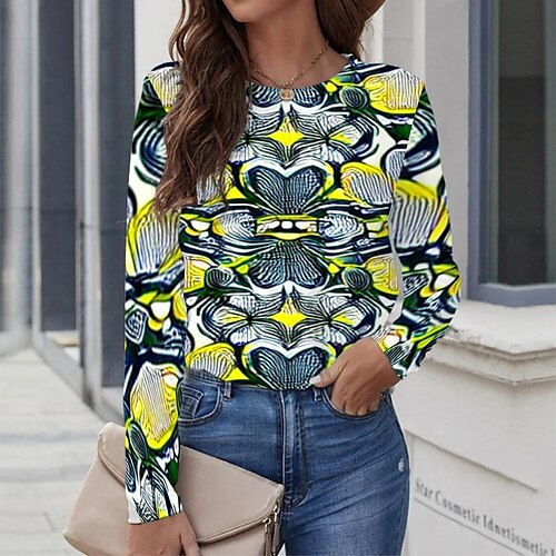 Women's T shirt Tee Yellow Graphic Geometric Print Long Sleeve Casual Daily Vintage Round Neck Regular Geometric Painting S / 3D Print
Women's T shirt Tee Yellow Graphic Geometric Print Long Sleeve Casual Daily Vintage Round Neck Regular Geometric Painting S / 3D Print
