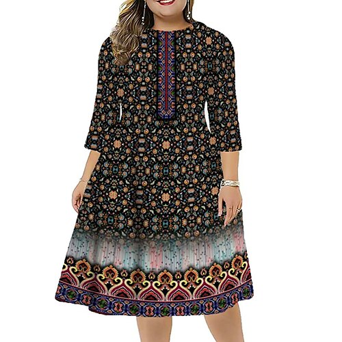 Women's Plus Size Work Dress Floral Round Neck 3/4 Length Sleeve Fall Winter Stylish Work Midi Dress Vacation Going out Dress
Women's Plus Size Work Dress Floral Round Neck 3/4 Length Sleeve Fall Winter Stylish Work Midi Dress Vacation Going out Dress