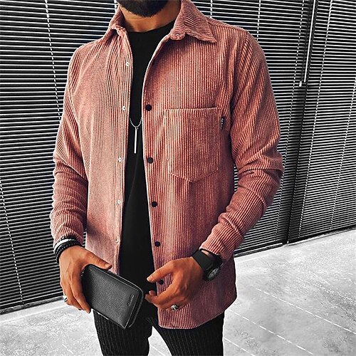 

Men's Shirt Overshirt Shirt Jacket Solid Colored Turndown Brown Long Sleeve Street Daily Button-Down Tops Cotton Basic Fashion Casual Comfortable / Winter